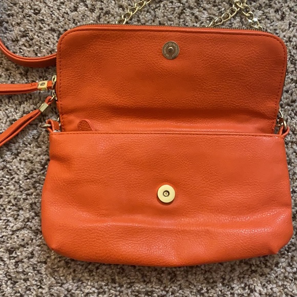 Orange fold over crossbody with gold hardware - gently used - Picture 3 of 11